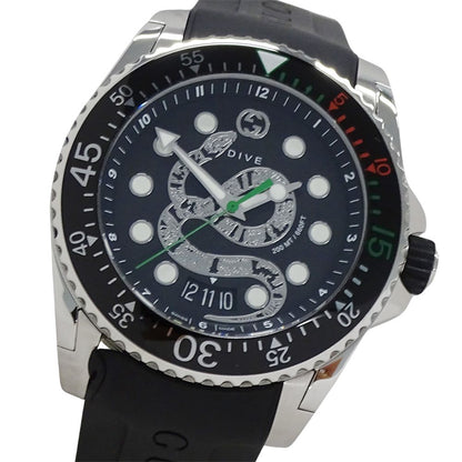 Gucci Watch Dive Snake Date Quartz Stainless Steel Rubber 136.2 Black Polished
