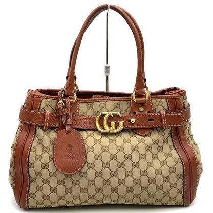 Gucci Tote Shoulder GG Running Canvas Leather Brown