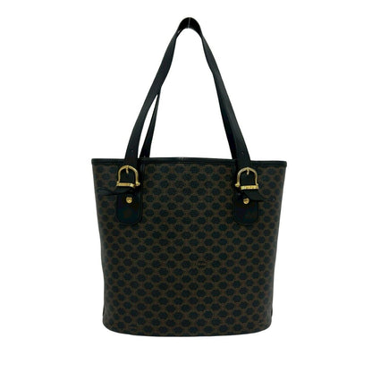 Celine Magaddam Blason Triomphe Pattern Logo Leather Tote Brown Black — view 3