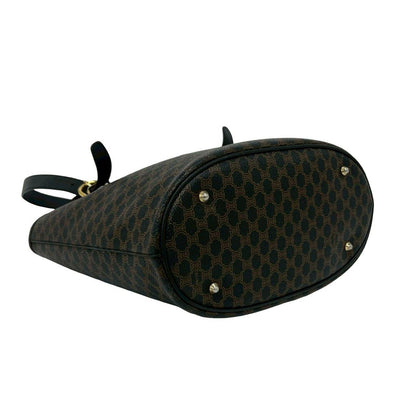 Celine Magaddam Blason Triomphe Pattern Logo Leather Tote Brown Black — view 7