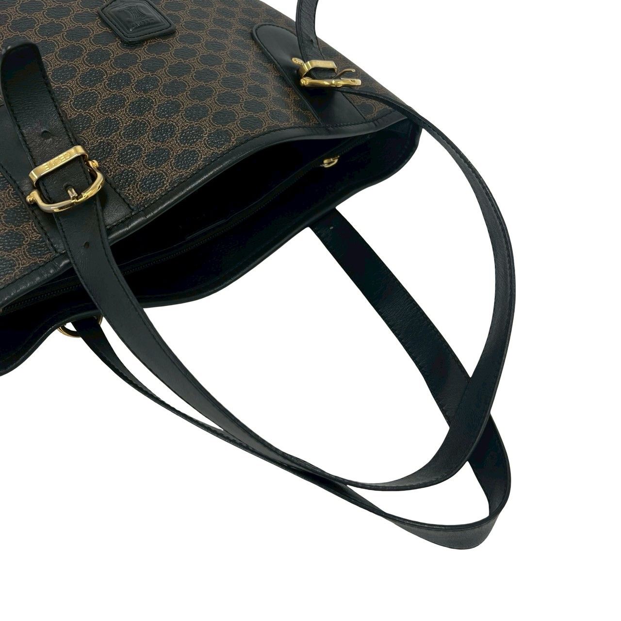 Celine Magaddam Blason Triomphe Pattern Logo Leather Tote Brown Black — view 4