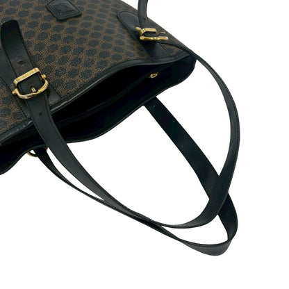Celine Magaddam Blason Triomphe Pattern Logo Leather Tote Brown Black — view 4