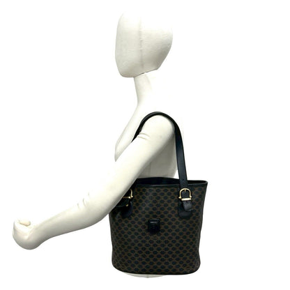 Celine Magaddam Blason Triomphe Pattern Logo Leather Tote Brown Black — view 2