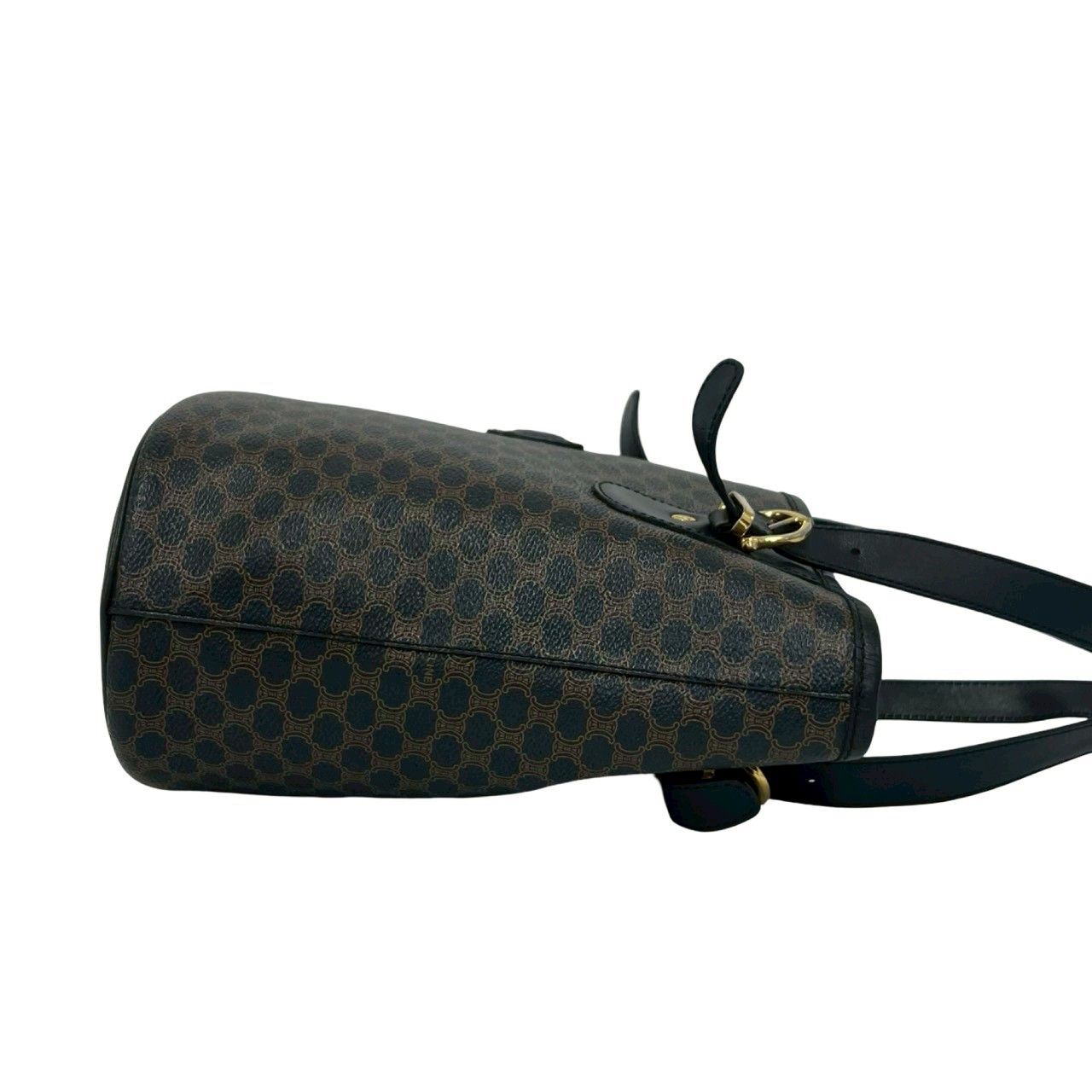Celine Magaddam Blason Triomphe Pattern Logo Leather Tote Brown Black — view 6