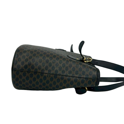Celine Magaddam Blason Triomphe Pattern Logo Leather Tote Brown Black — view 6