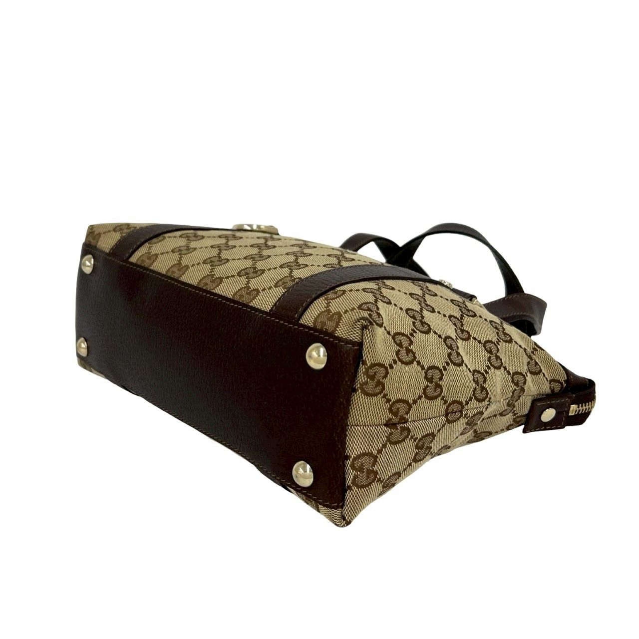 Gucci GG Pattern Logo Canvas Leather Mini Boston Bag Tote Pouch Brown — view 8