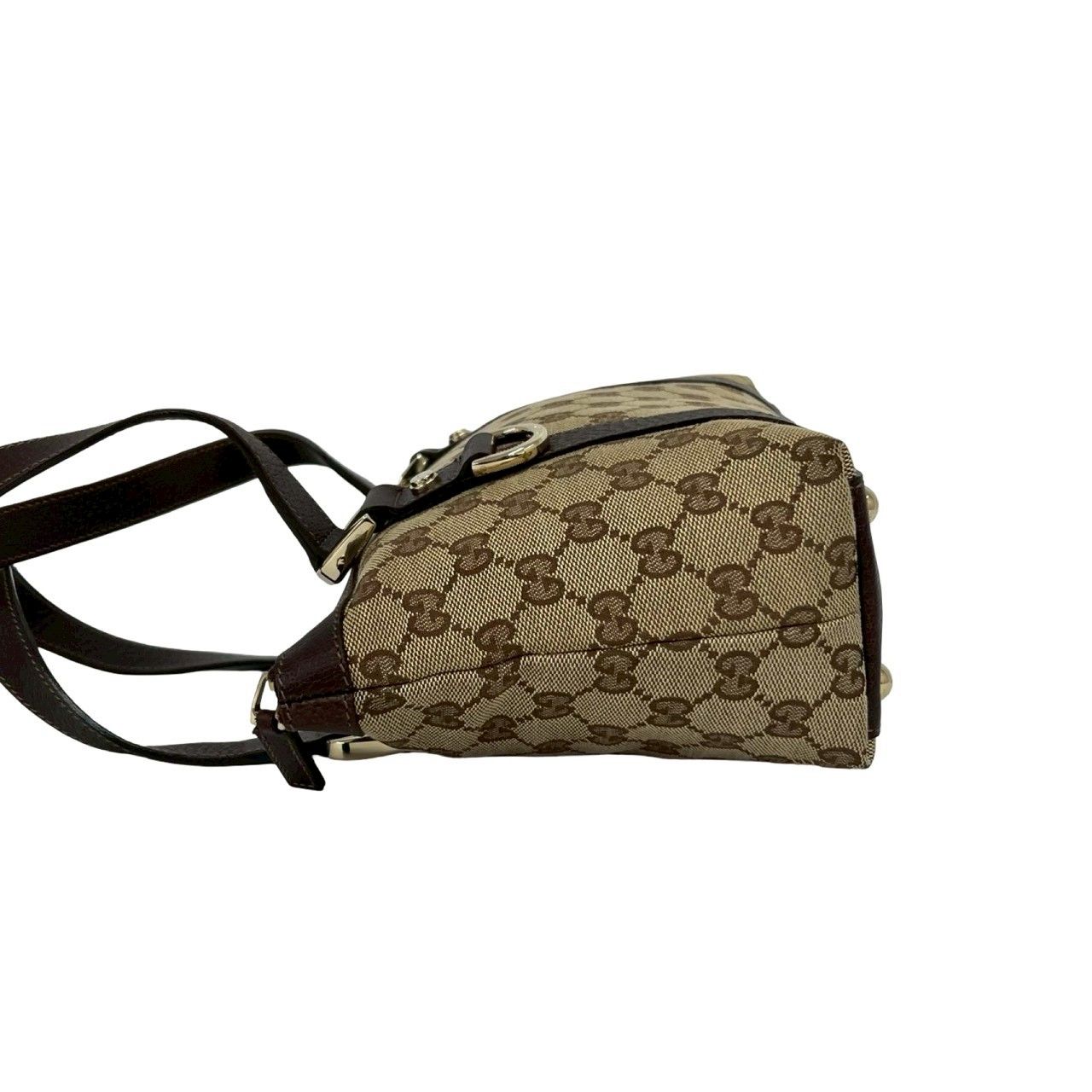 Gucci GG Pattern Logo Canvas Leather Mini Boston Bag Tote Pouch Brown — view 5