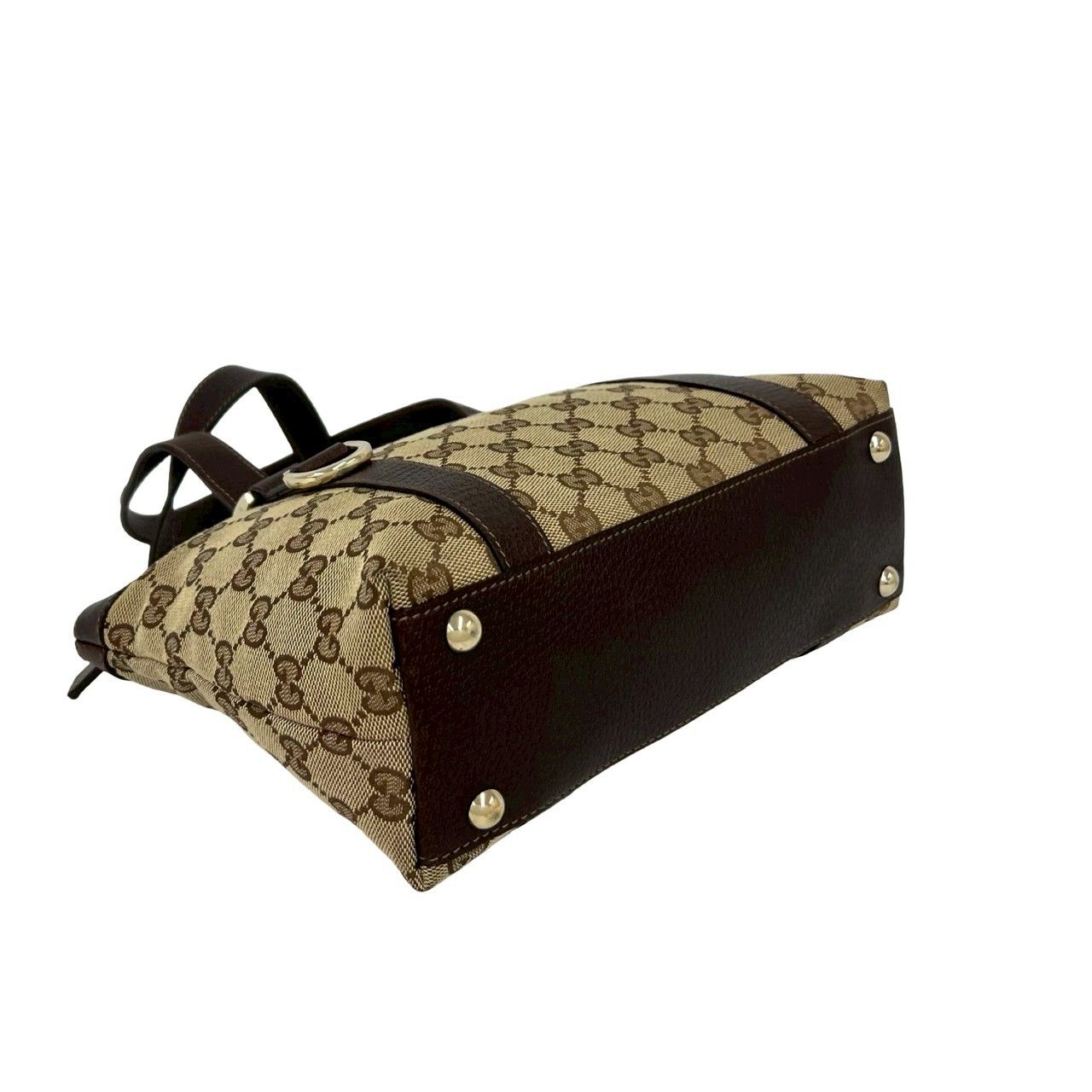 Gucci GG Pattern Logo Canvas Leather Mini Boston Bag Tote Pouch Brown — view 7