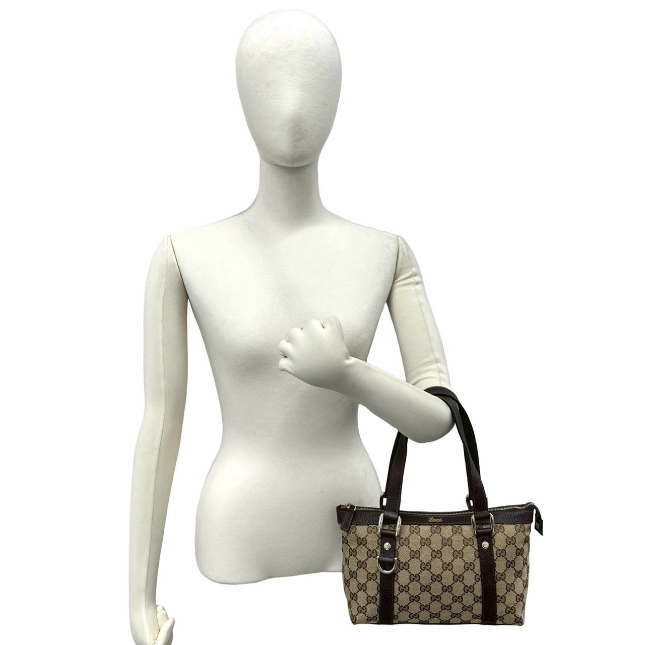 Gucci GG Pattern Logo Canvas Leather Mini Boston Bag Tote Pouch Brown — view 2