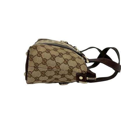Gucci GG Pattern Logo Canvas Leather Mini Boston Bag Tote Pouch Brown — view 6