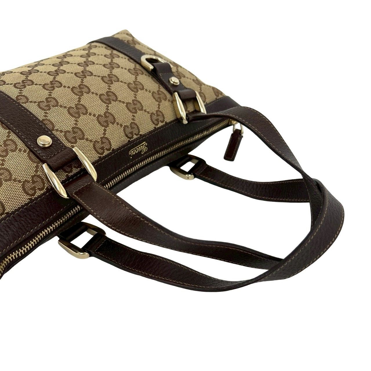Gucci GG Pattern Logo Canvas Leather Mini Boston Bag Tote Pouch Brown — view 4