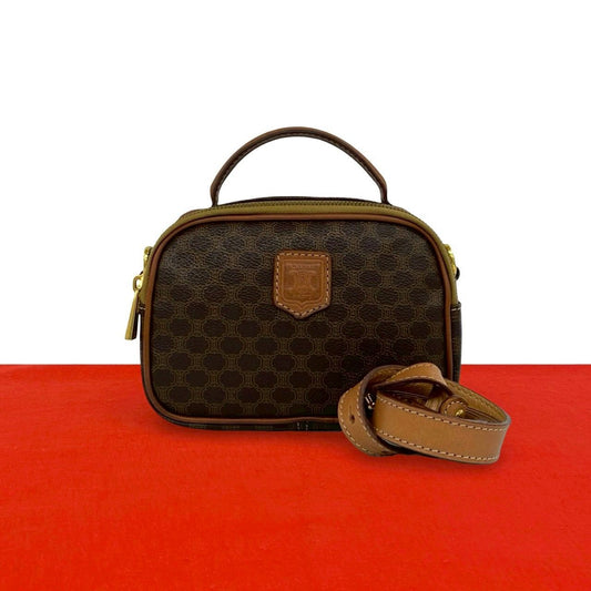 Celine Vintage Magadam Blason Triomphe Pattern Leather Mini Shoulder Bag Brown
