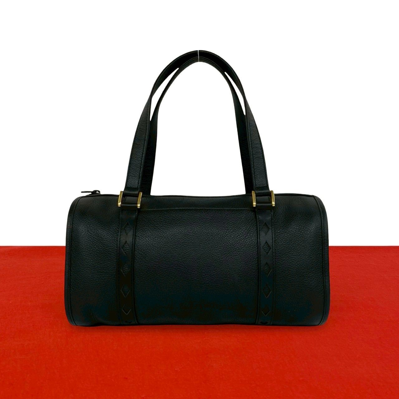 Saint Laurent Yves Vintage Cutout Leather Mini Boston Bag Black