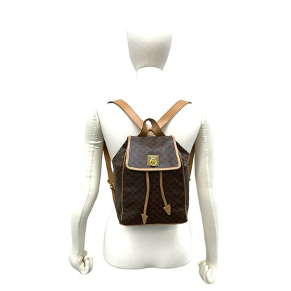 Celine Vintage Macadam Blason Triomphe Pattern Logo Ring Leather Backpack Brown