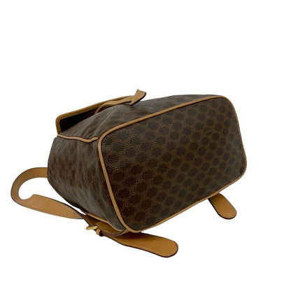 Celine Vintage Macadam Blason Triomphe Pattern Logo Ring Leather Backpack Brown