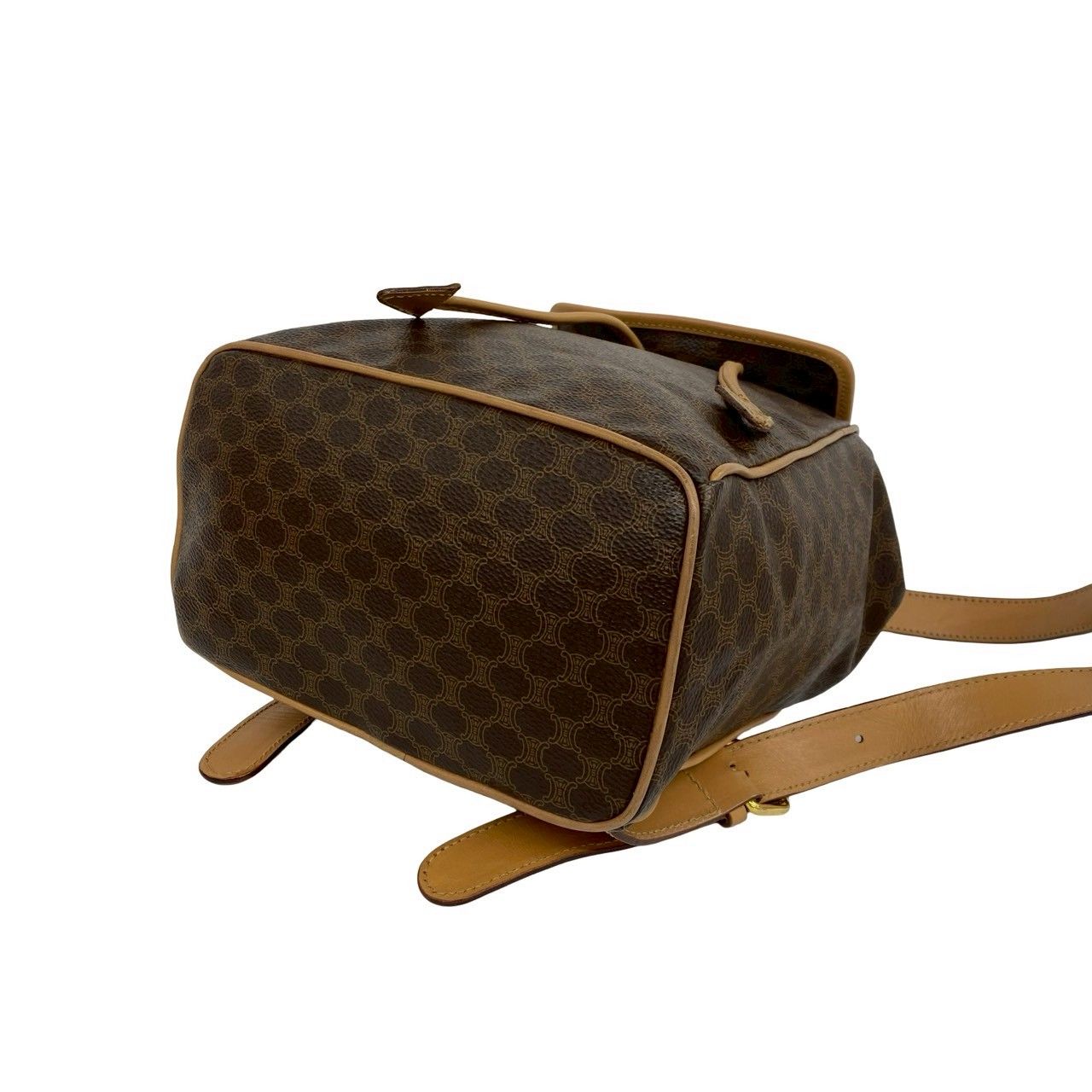Celine Vintage Macadam Blason Triomphe Pattern Logo Ring Leather Backpack Brown