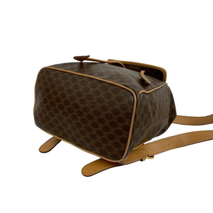Celine Vintage Macadam Blason Triomphe Pattern Logo Ring Leather Backpack Brown