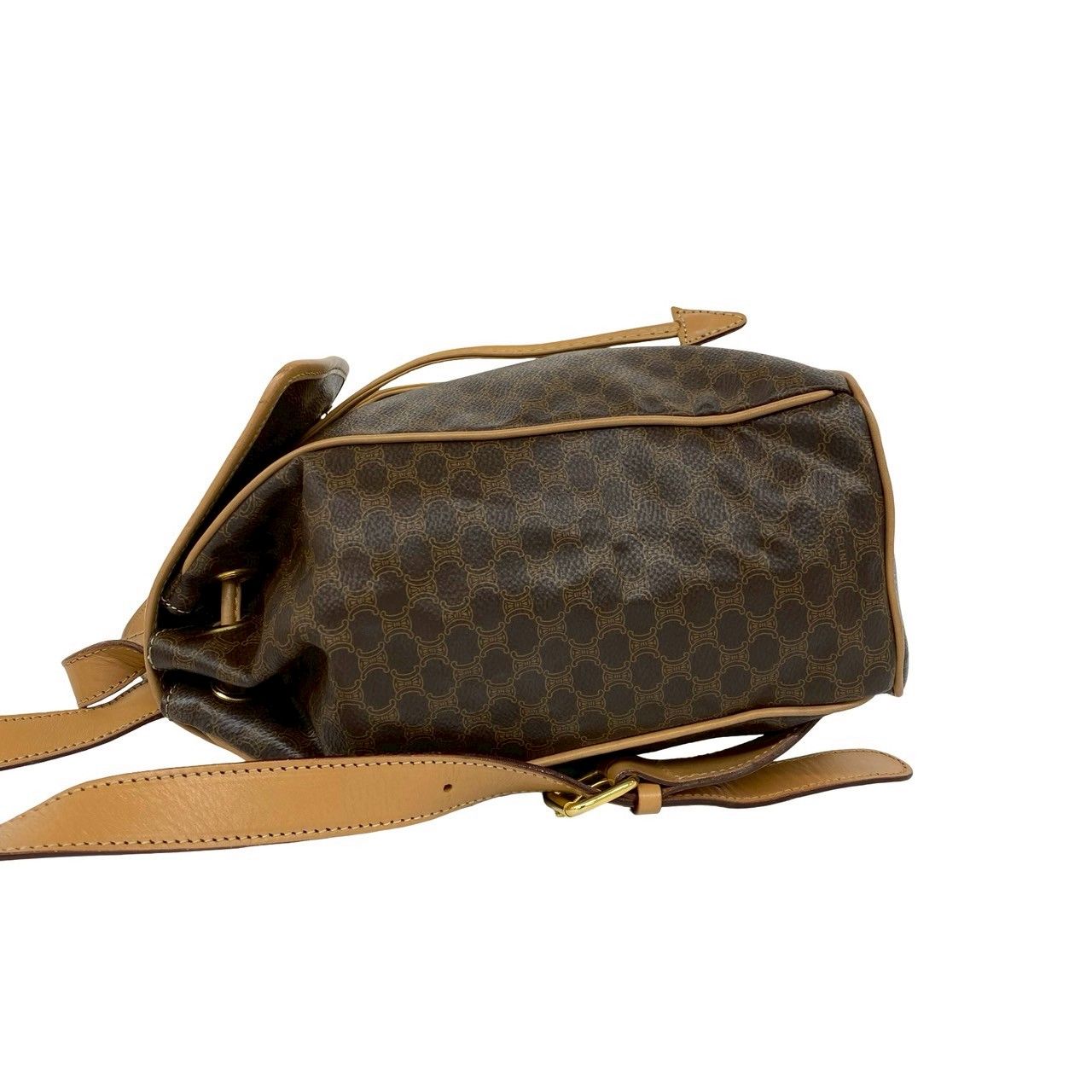 Celine Vintage Macadam Blason Triomphe Pattern Logo Ring Leather Backpack Brown