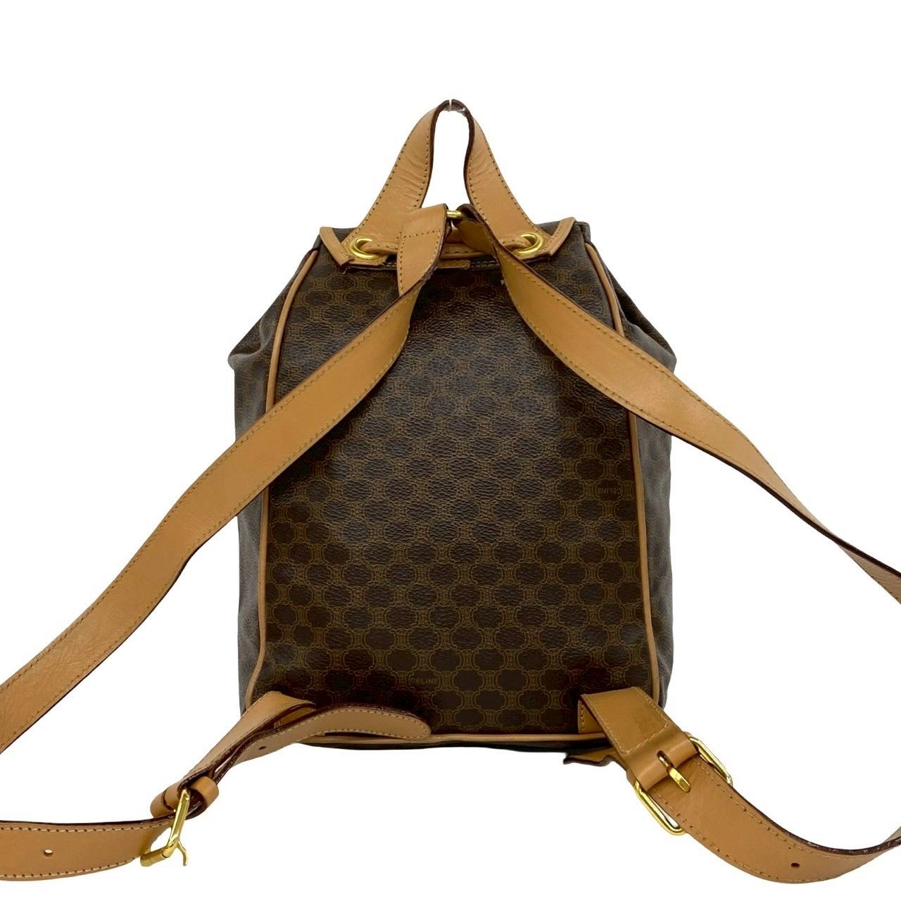 Celine Vintage Macadam Blason Triomphe Pattern Logo Ring Leather Backpack Brown