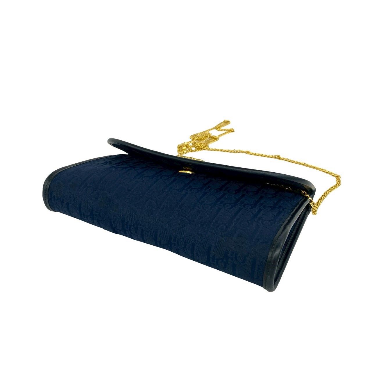 Dior Vintage Trotter Pattern Logo Canvas Leather Chain Shoulder Bag Navy — view 8