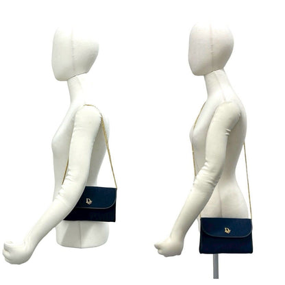 Dior Vintage Trotter Pattern Logo Canvas Leather Chain Shoulder Bag Navy — view 2