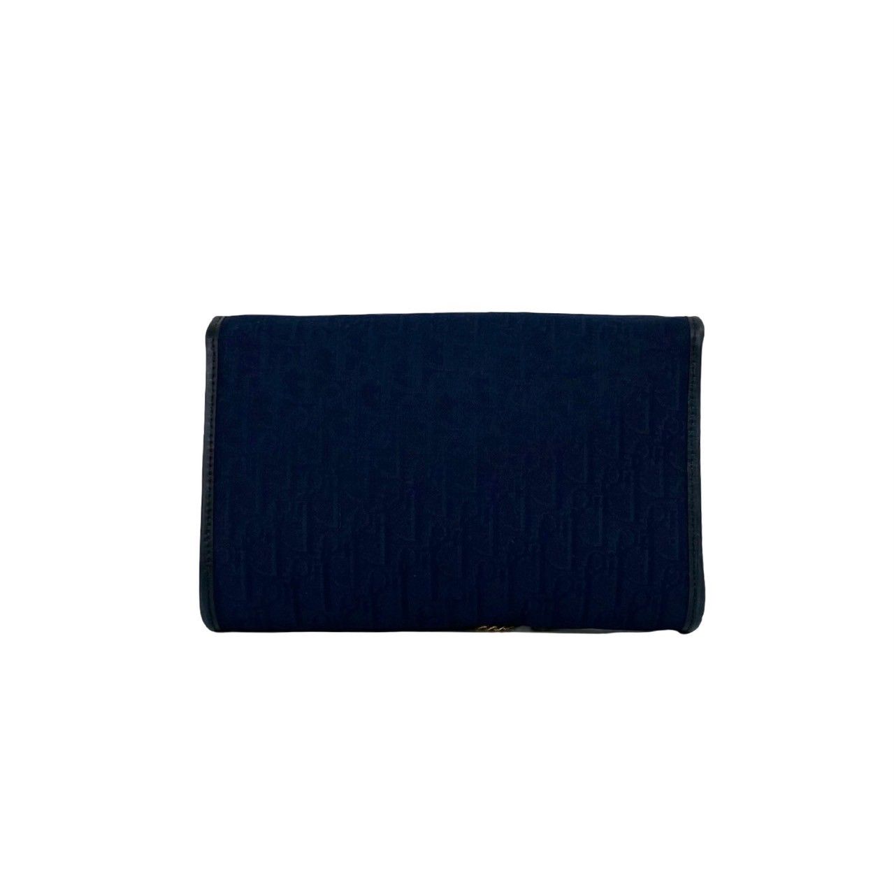 Dior Vintage Trotter Pattern Logo Canvas Leather Chain Shoulder Bag Navy — view 3