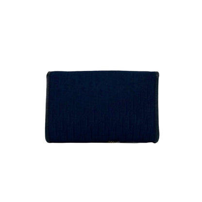Dior Vintage Trotter Pattern Logo Canvas Leather Chain Shoulder Bag Navy — view 3