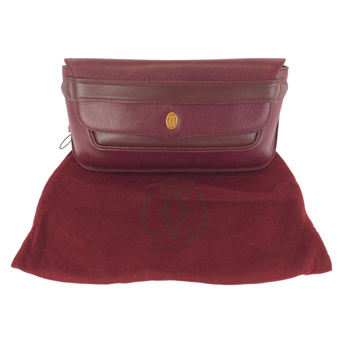 Cartier Vintage Must Line Wine Red Bordeaux Gold Leather Clutch — view 8