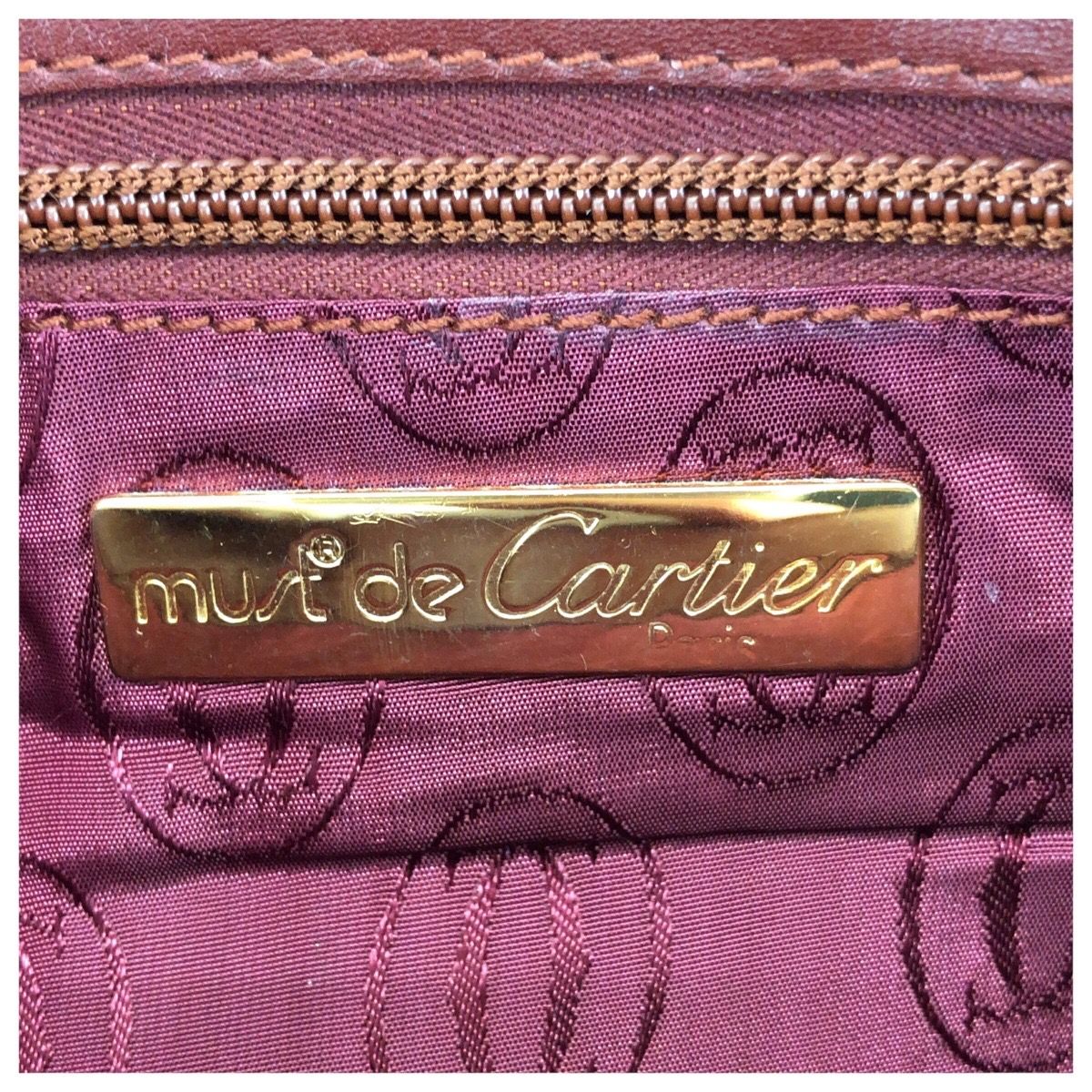 Cartier Vintage Must Line Wine Red Bordeaux Gold Leather Clutch — view 4