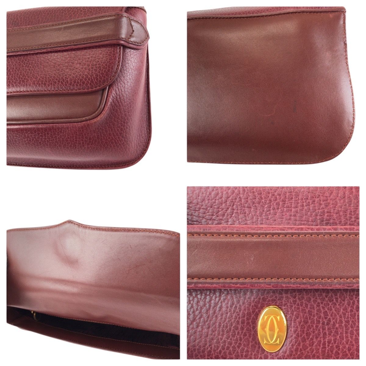 Cartier Vintage Must Line Wine Red Bordeaux Gold Leather Clutch — view 6