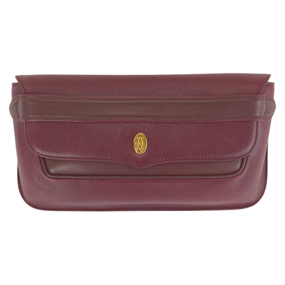 Cartier Vintage Must Line Wine Red Bordeaux Gold Leather Clutch