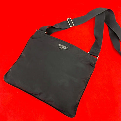 Prada Triangle Logo Tessuto Nylon Shoulder Bag Pochette Crossbody Black