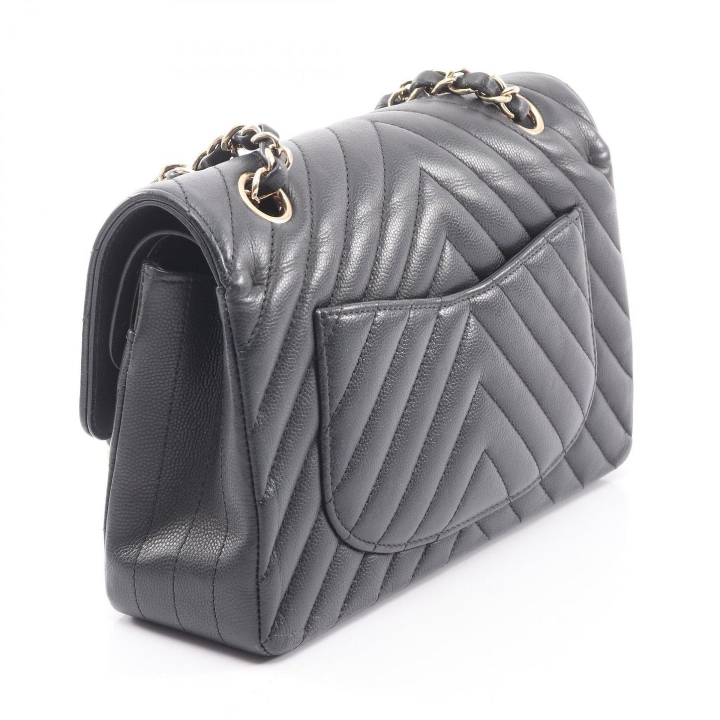 Chanel Shoulder Bag Stitch Blanc Double Flap Black Caviar Leather Chez Chain — view 2