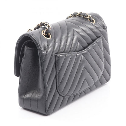 Chanel Shoulder Bag Stitch Blanc Double Flap Black Caviar Leather Chez Chain — view 2
