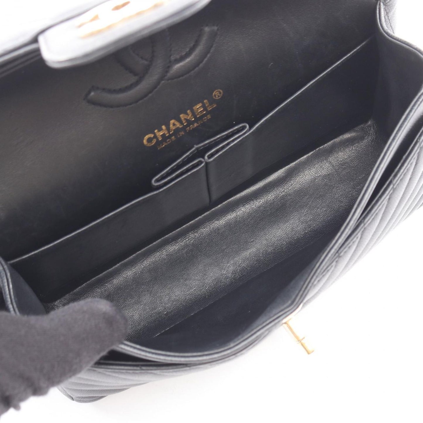 Chanel Shoulder Bag Stitch Blanc Double Flap Black Caviar Leather Chez Chain — view 3