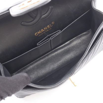 Chanel Shoulder Bag Stitch Blanc Double Flap Black Caviar Leather Chez Chain — view 3