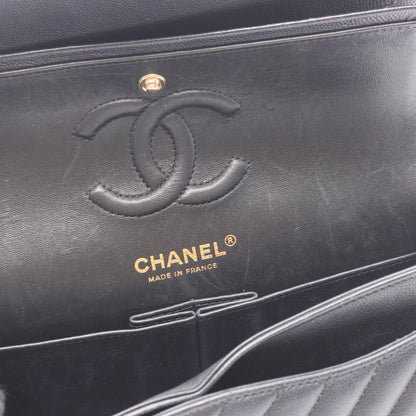 Chanel Shoulder Bag Stitch Blanc Double Flap Black Caviar Leather Chez Chain — view 6
