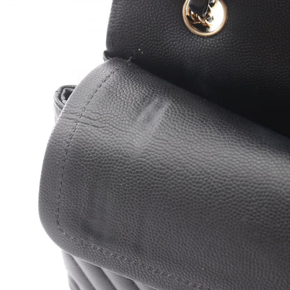 Chanel Shoulder Bag Stitch Blanc Double Flap Black Caviar Leather Chez Chain — view 9