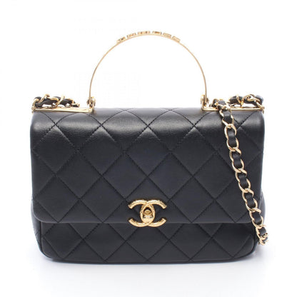 Chanel Shoulder Bag Top Handle Quilted 2-Way Black Lambskin Top Small Flap Chain