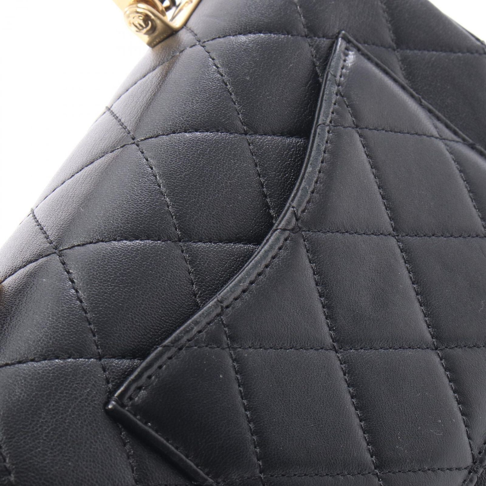 Chanel Shoulder Bag Top Handle Quilted 2-Way Black Lambskin Top Small Flap Chain — view 9