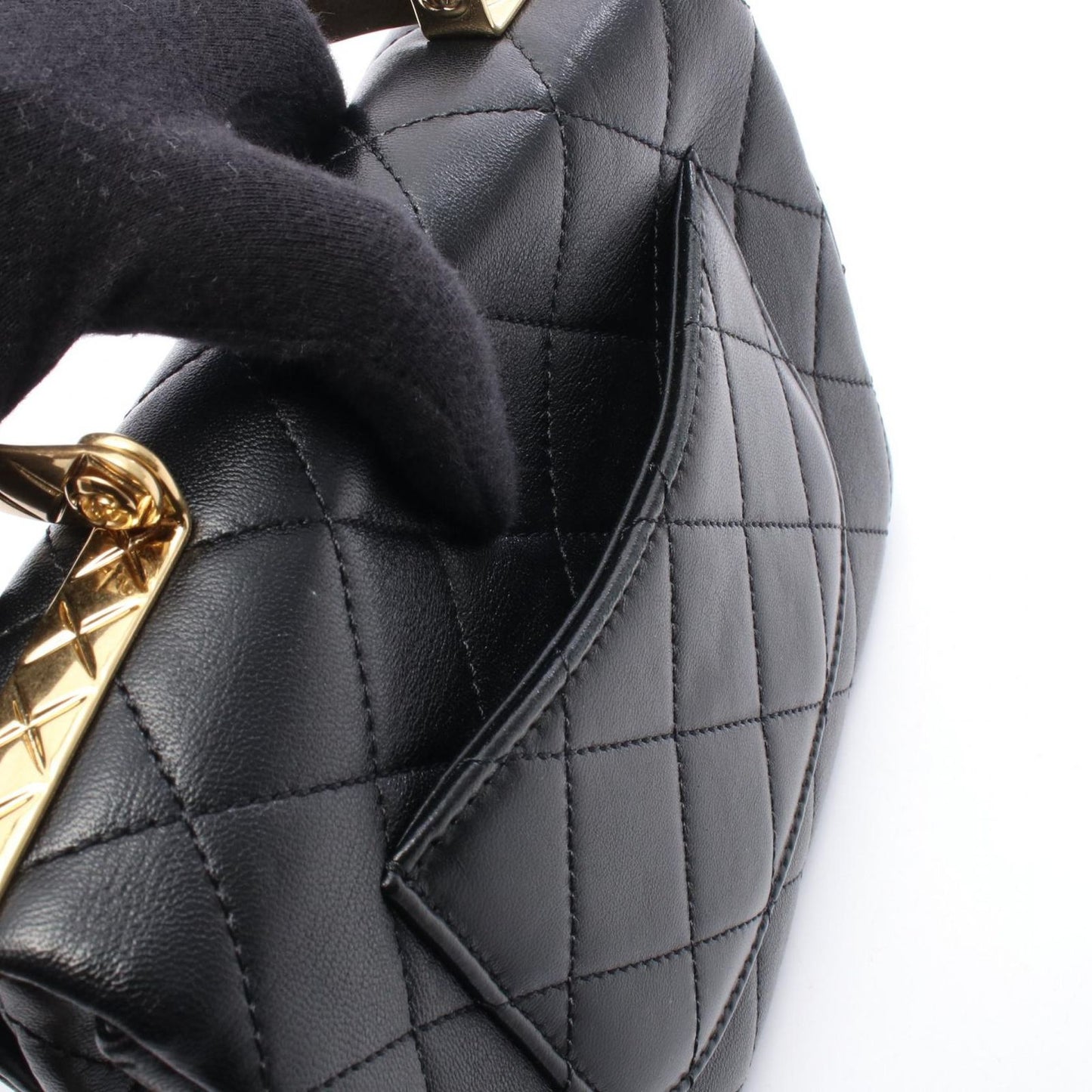 Chanel Shoulder Bag Top Handle Quilted 2-Way Black Lambskin Top Small Flap Chain — view 6