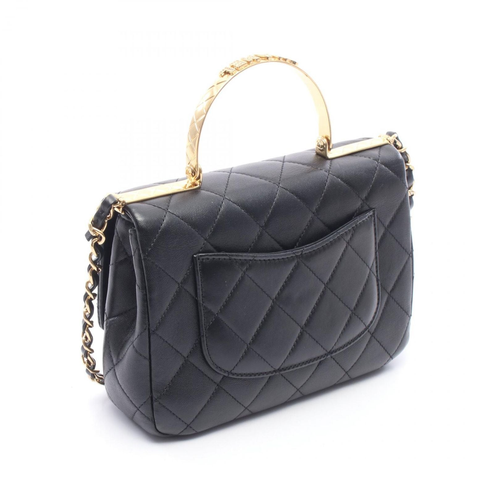 Chanel Shoulder Bag Top Handle Quilted 2-Way Black Lambskin Top Small Flap Chain — view 2