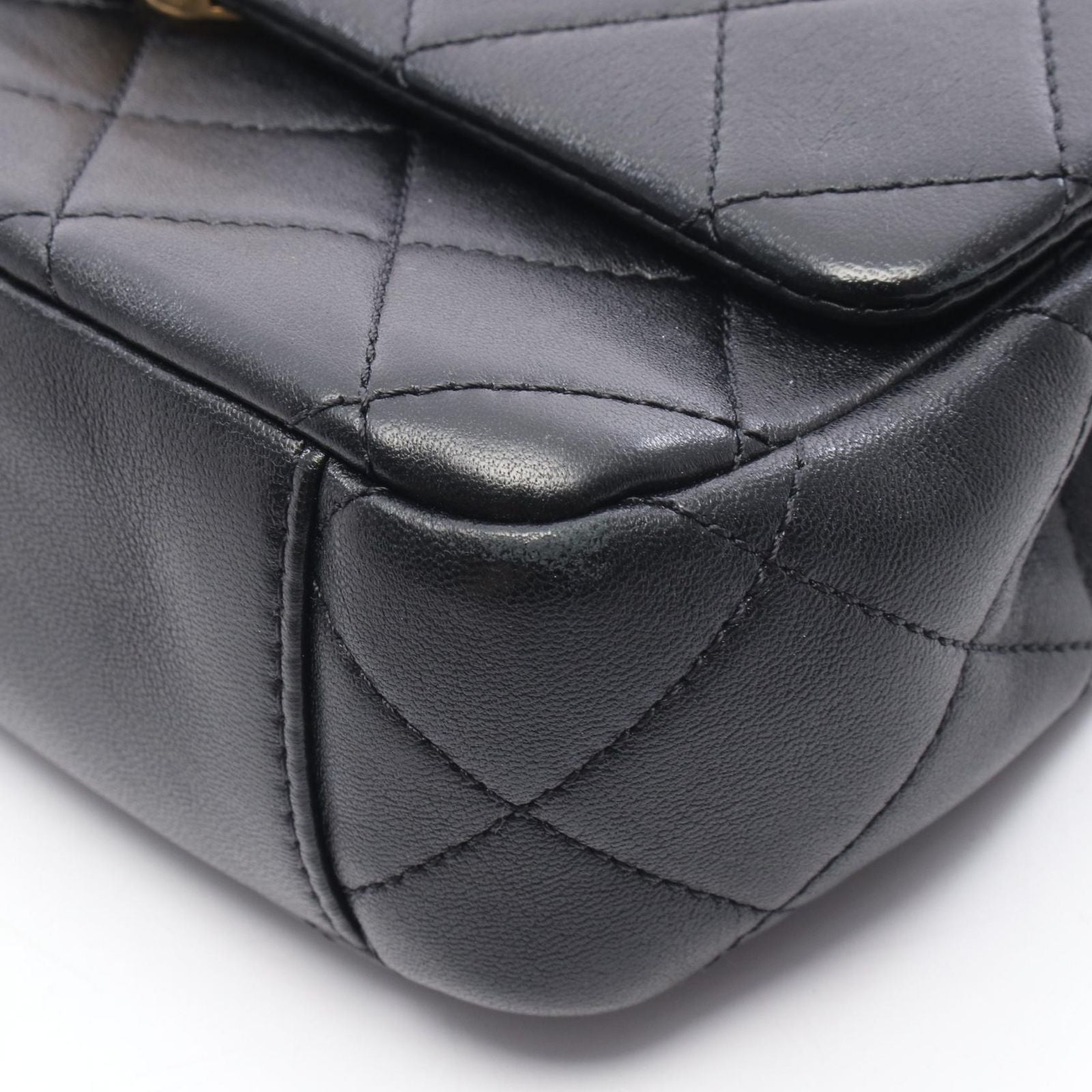 Chanel Shoulder Bag Top Handle Quilted 2-Way Black Lambskin Top Small Flap Chain — view 7