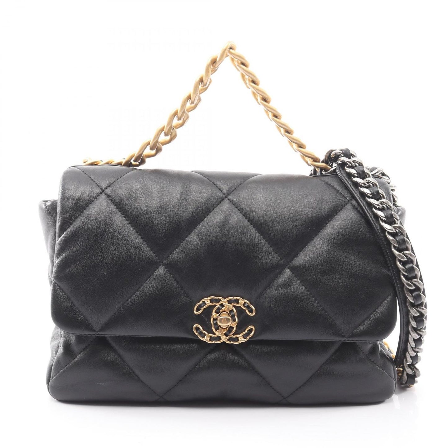Chanel Shoulder Bag 19 D'isneuf Quilted 2-Way Black Lambskin 19 Chain