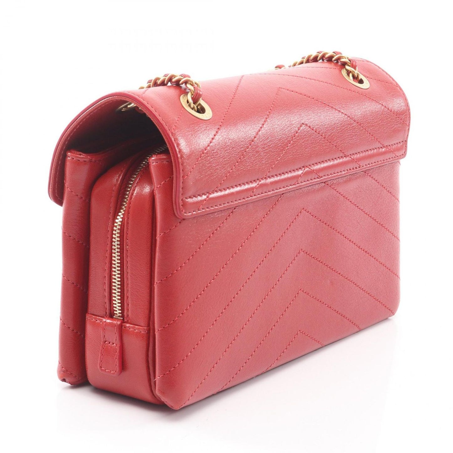 Chanel Shoulder Bag Blanc Stitch Red Leather Chain — view 2