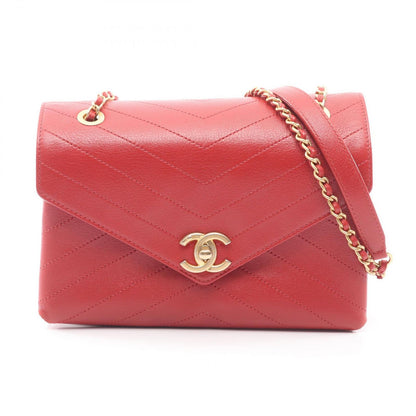 Chanel Shoulder Bag Blanc Stitch Red Leather Chain