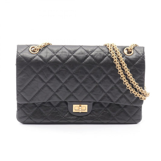 Chanel Shoulder Bag 2.55 Quilted Double Flap Black Leather Chain