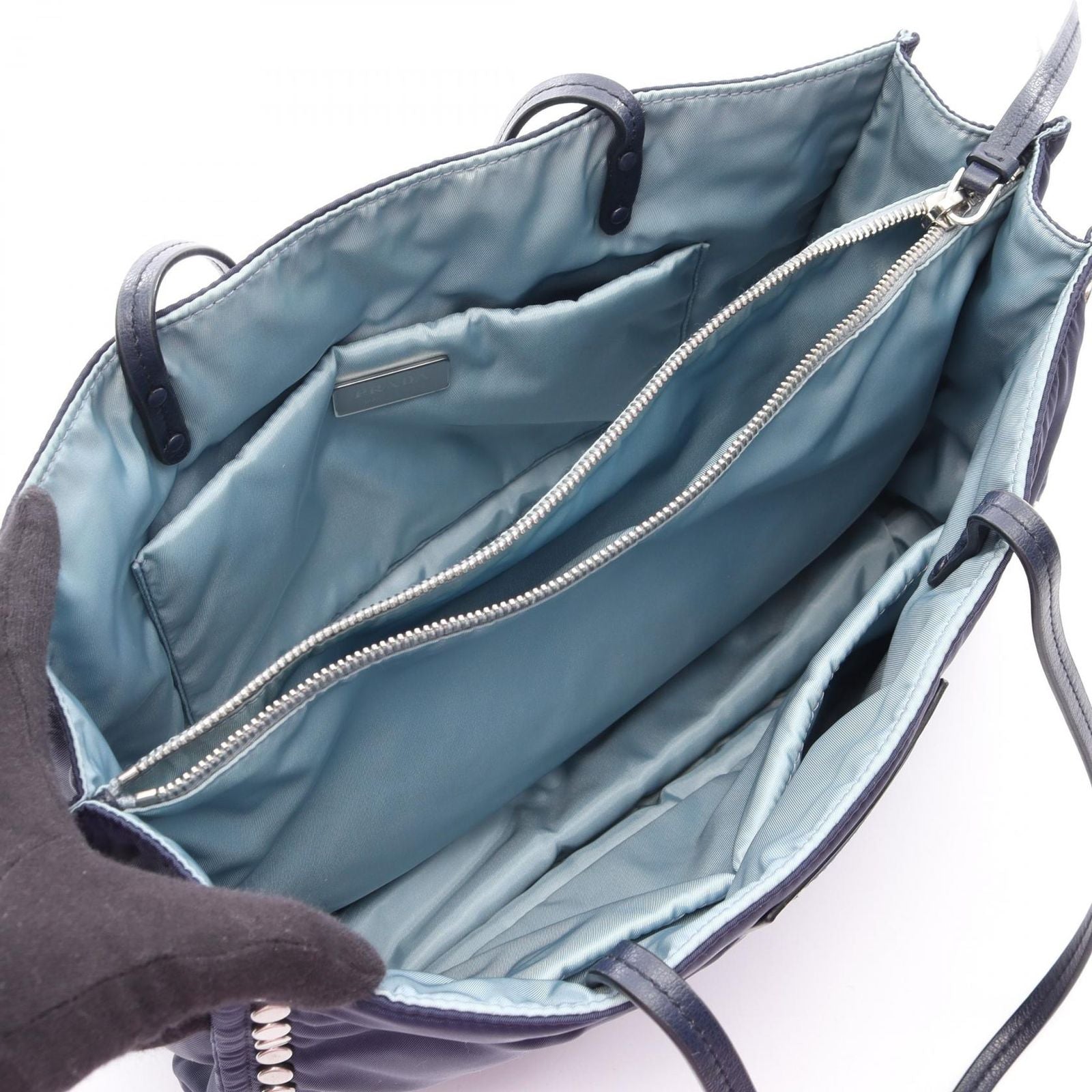 Prada Tote Tessuto Etiquette Navy Nylon Leather — view 3