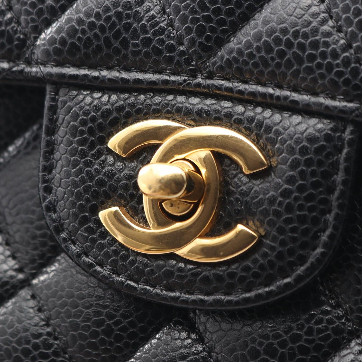 Chanel Shoulder Bag Quilted Double Flap Black Caviar Leather Chain — view 8