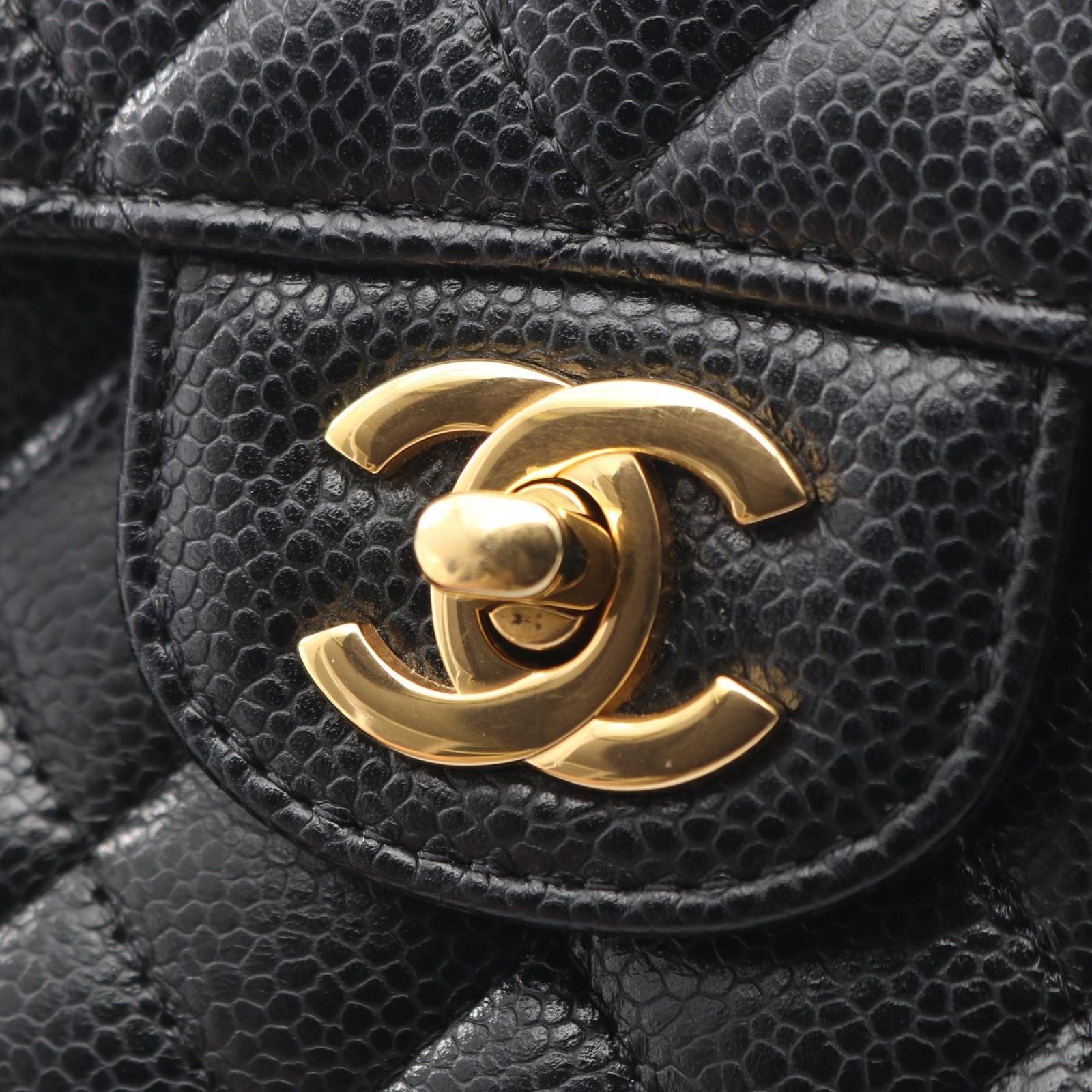 Chanel Shoulder Bag Quilted Double Flap Black Caviar Leather Chain — view 8